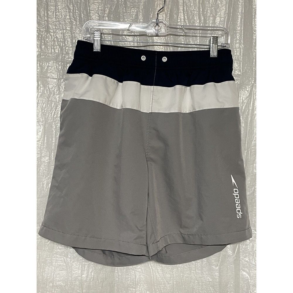 Speedo Mens Swim Trunks Colorblock Board Shorts Navy Grey White Large